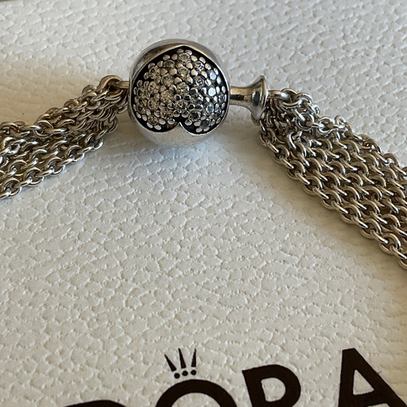 Pandora multi strand bracelet with an heart clasp charm - Picture 2 of 4